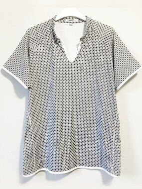 Loft8 Flower of Life Tunic Neck Poly Flex Golf Shirt Black and White